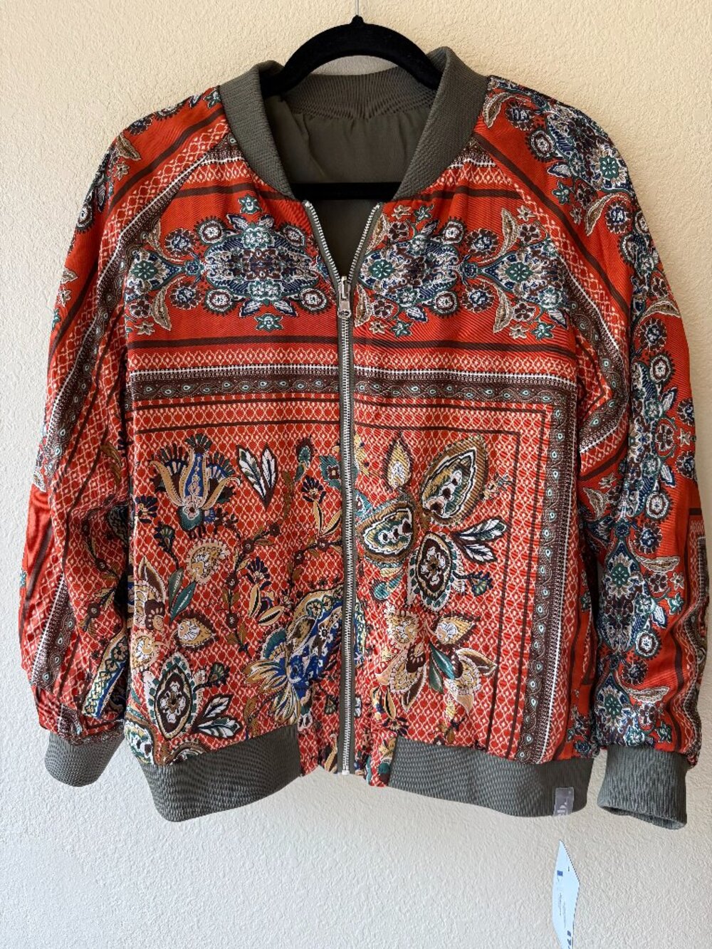 Blue B olive reversible bomber jacket size M
